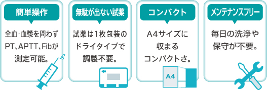 簡単操作 / 無駄が出ない試薬 / コンパクト / メンテナンスフリー
